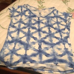 MICHAEL Michael Kors White and Blue Sleeveless Boxy Blouse